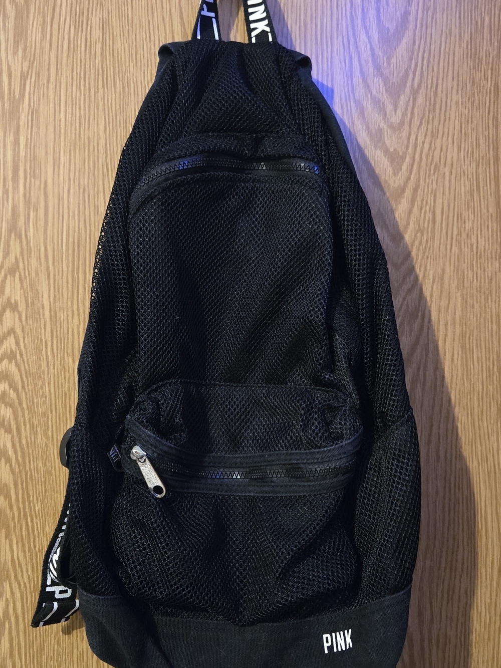 PINK Victoria's Secret Black Mesh Sling Bag with Branded Strap